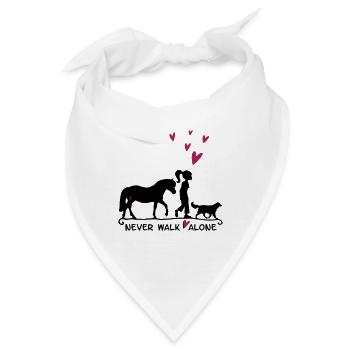 Neverwalkalone mit Pferd, Hund, Liebe - zweifarbig - Bandana - Weiß - Vorne