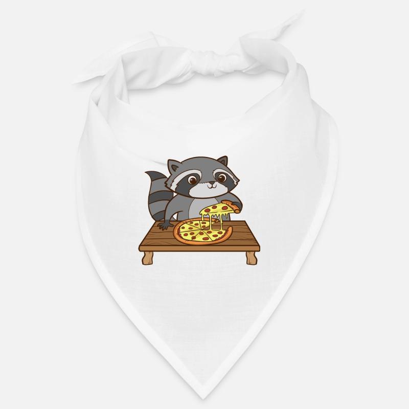 A cute raccoon eats a pizza. Bandana