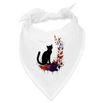 Schwarze Katze - Bandana - Weiß - Vorne