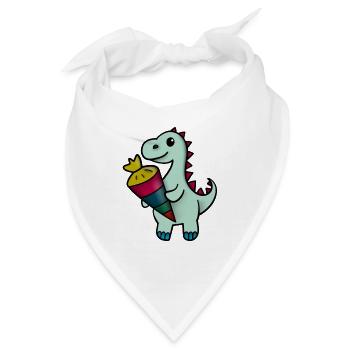 Dino mit Schultüte - Bandana - Weiß - Vorne