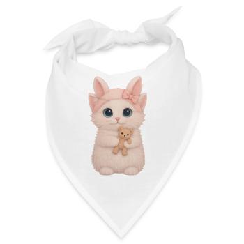 Niedliche flauschige Katze mit Teddybär - Bandana - Weiß - Vorne