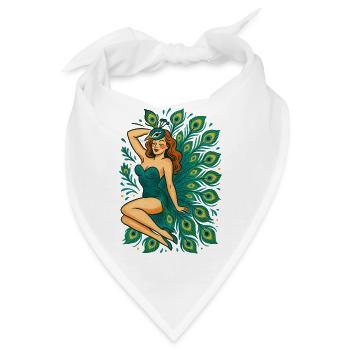 Pfauen-Pinup - Bandana - Weiß - Vorne