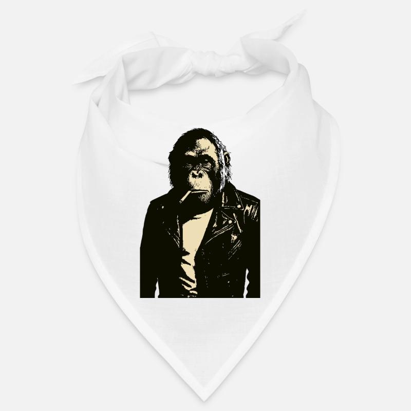 Orang-Utan raucht eine Zigarette in einer Lederjacke Bandana