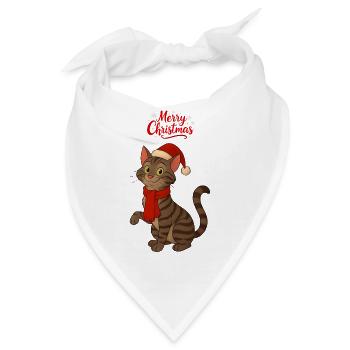 Graue Katze Frohe Weihnachten - Bandana - Weiß - Vorne