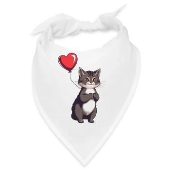 Katze mit Herz Ballon Geschenk Geburtstag - Bandana - Weiß - Vorne