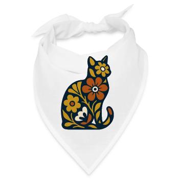 Blütenkatze Folk-Art Muster - Bandana - Weiß - Vorne