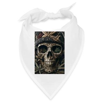 Schädel mit Hanfblattkranz - Bandana - Weiß - Vorne
