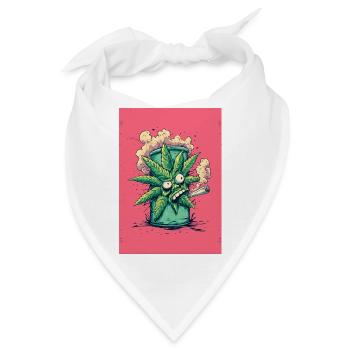 Grünes Blatt im Bong-Charme - Bandana - Weiß - Vorne