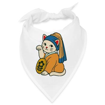 Das Kätzchen mit einem Schnurr-Ohrring – Maneki Neko - Bandana - Weiß - Vorne