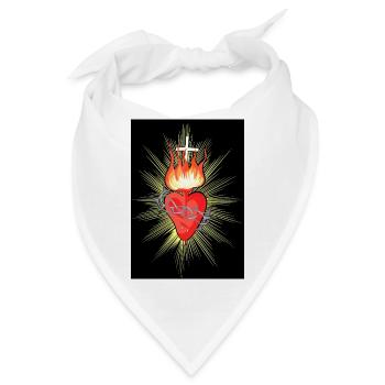 Feuriges Jesus Heiliges Herz mit Stacheldraht  - Bandana - Weiß - Vorne
