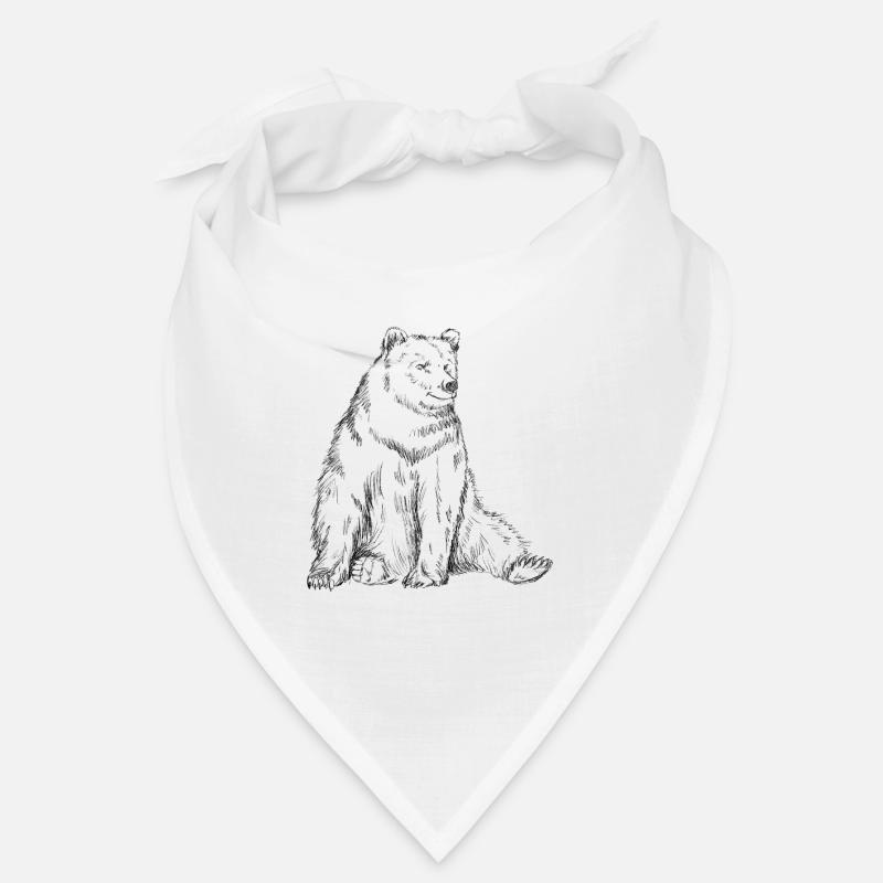 Bear Sketch Drawing - Bandana - white