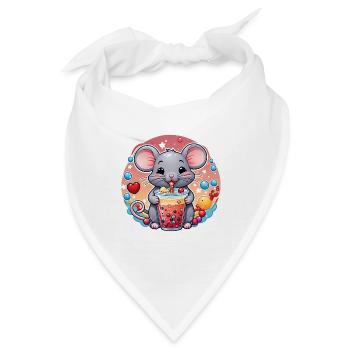 Kleine Süße Maus mit Erfrischung und Strohhalm - Bandana - Weiß - Vorne