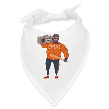 Gangster mit Baseballschläger und Ghettoblaster - Bandana - Weiß - Vorne