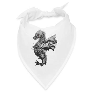 kunstvoll gestalteter mystischer Drache - Bandana - Weiß - Vorne