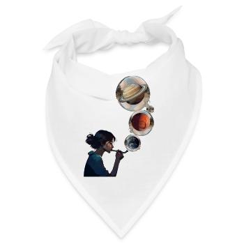 Kontemplative Frau mit kosmischen Planeten - Bandana - Weiß - Vorne