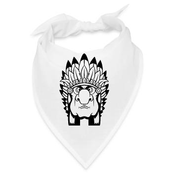 Grimmiger Indianerhäuptling mit Federschmuck Comic - Bandana - Weiß - Vorne