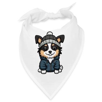 Australischer Schäferhund Cartoon - Bandana - Weiß - Vorne