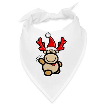 Comic-Rentier Elmondo winkend mit Weihnachtsmütze - Bandana - Weiß - Vorne