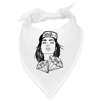 Frau mit Diamanten – Line Art Porträt soulfri - Bandana - Weiß - Vorne