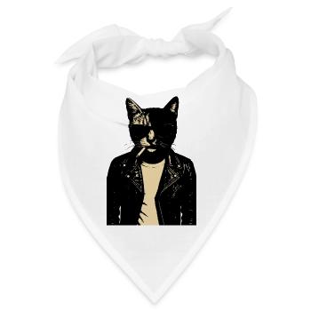 Noir Katze aus Leder - Bandana - Weiß - Vorne