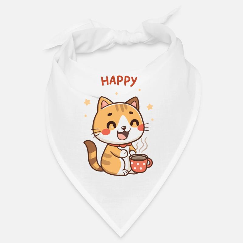 Chat Boisson Chaude Heureux Bandana