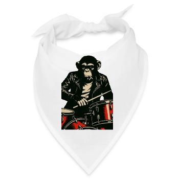 Schimpansen-Trommler in Lederjacke - Bandana - Weiß - Vorne