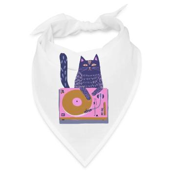 Lila DJ-Katze auf pinkem Plattenteller - Bandana - Weiß - Vorne