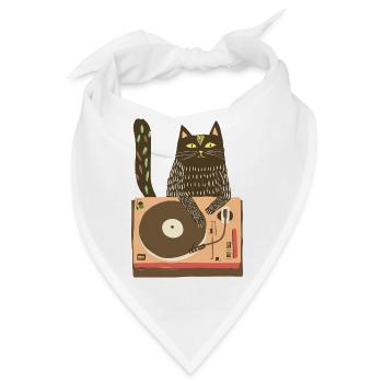 Katzen-DJ auf Vinyl-Plattenteller - Bandana - Weiß - Vorne