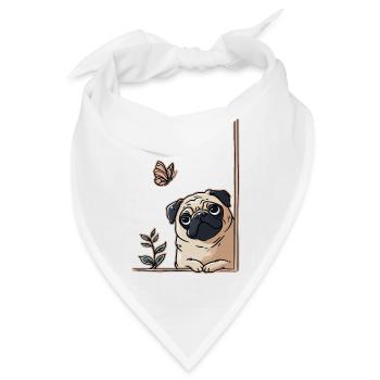 Mops mit Schmetterling - Bandana - Weiß - Vorne