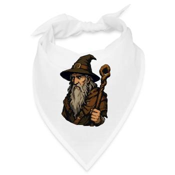 Alter Zauberer mit Stab - Bandana - Weiß - Vorne