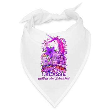 Einhorn Schulstart Rosa 1. Klasse Schulkind - Bandana - Weiß - Vorne