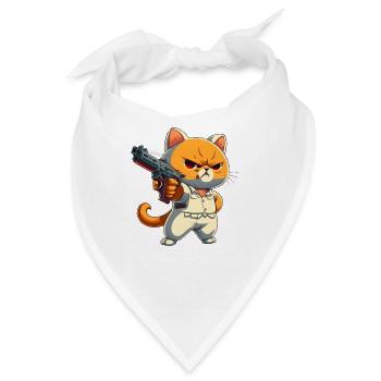 Sauer, ärgerliche orange Katze mit Pistole - Bandana - Weiß - Vorne