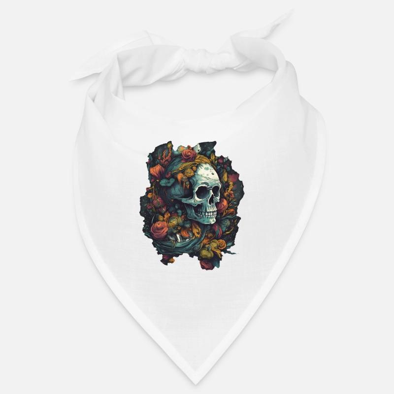 Cooler Boho Totenkopf Skull mit bunten Blumen Bandana