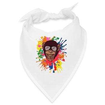 Shimpanse mit Sonnenbrille mit crazy Farbklecksen - Bandana - Weiß - Vorne