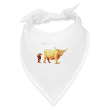 Schottisches Hochlandrind mit Kalb - Bandana - Weiß - Vorne