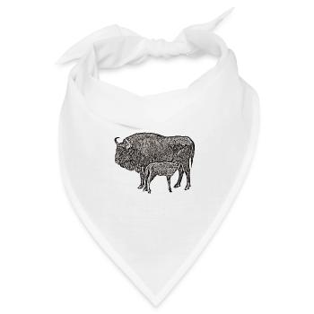 Bison mit Kalb sw - Bandana - Weiß - Vorne