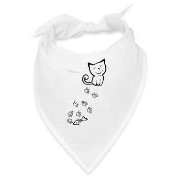 Süße Katze mit Tatzen, Fischgräten - cooles Shirt - Bandana - Weiß - Vorne