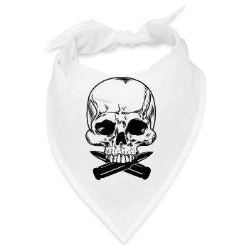 Schädel mit zwei unter den Zähnen gekreuzten Kugeln - Bandana - Weiß - Vorne