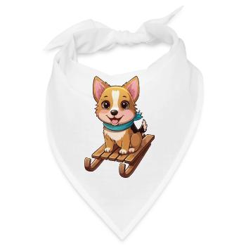 Lustiger Hund mit Schlitten - Bandana - Weiß - Vorne