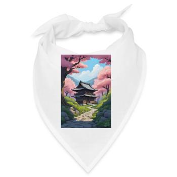 Japanischer Tempel zwischen Kirschblüten - Bandana - Weiß - Vorne
