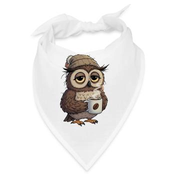 Verschlafene Eule Mit Kaffeetasse Cartoon - Bandana - Weiß - Vorne