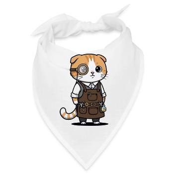 Scottish Fold Steampunk-Monokel-Erfinderkatze - Bandana - Weiß - Vorne