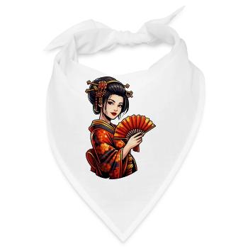 Geisha im roten Kimono mit Fächer - Bandana - Weiß - Vorne