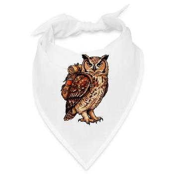 Eule mit Rucksack - Bandana - Weiß - Vorne