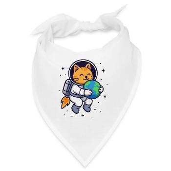 Space Cat Hugging Earth – Kawaii Shirt - Bandana - Weiß - Vorne