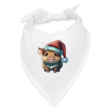 Weihnachtsschwein, niedliches Tier, Mütze - Bandana - Weiß - Vorne