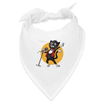 Die fröhlich singende singende schwarze Katze - Bandana - Weiß - Vorne