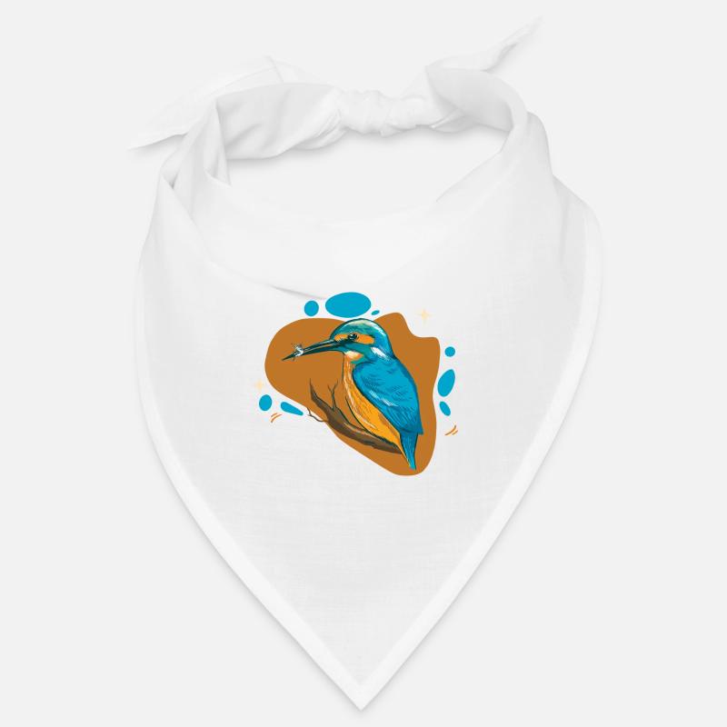 Oiseau de glace sur une branche avec du poisson dans le bec Bandana