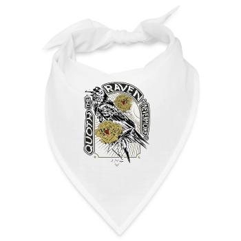 Rabe und Pfingstrosen - Handgezeichnet - Lesen - Bandana - Weiß - Vorne