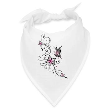 Filigrane Ranke mit Schmetterling und Blumen - Bandana - Weiß - Vorne